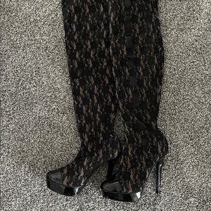 Black lace Colin Stuart thigh high boots